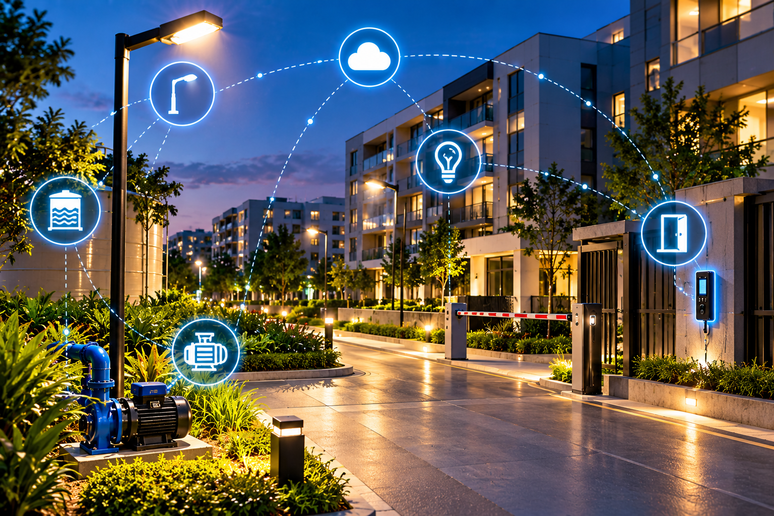 Modern building with connected facility systems